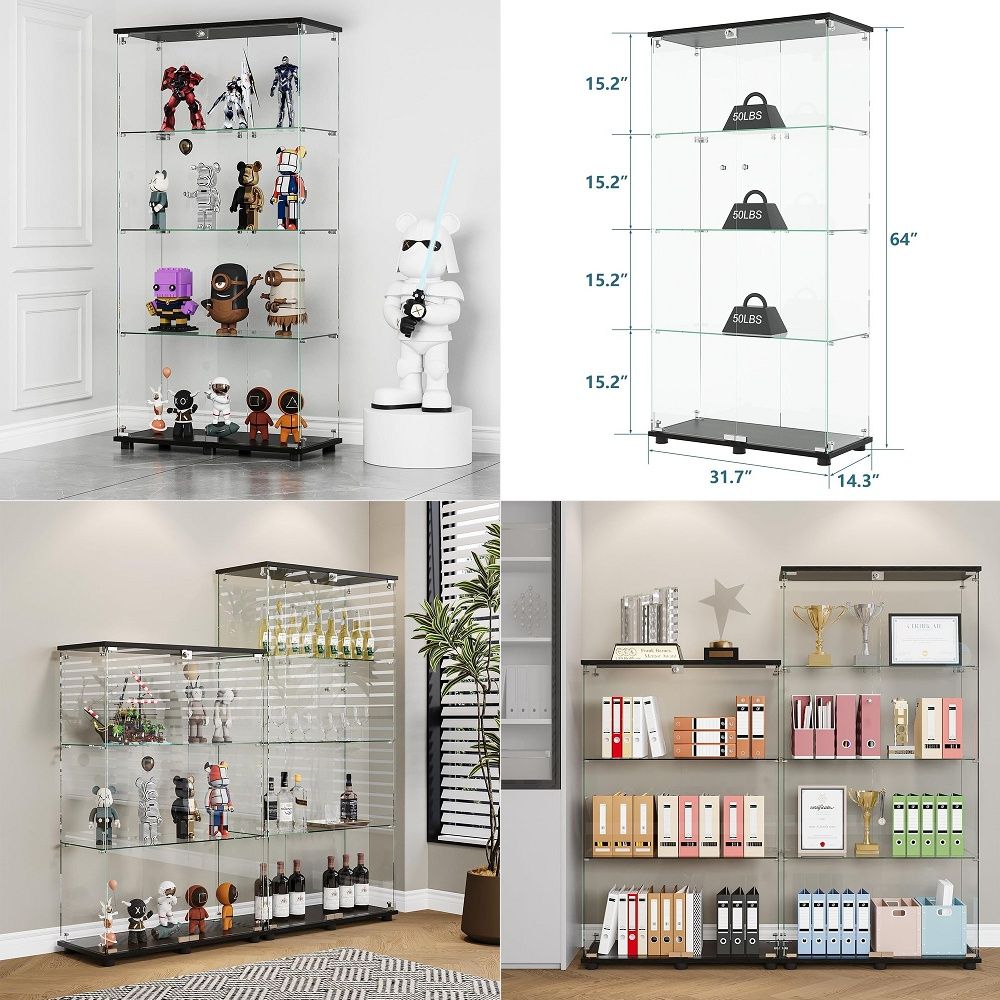 Glass Cabinet Display - Display Cabinet with 4Shelf Double Doors