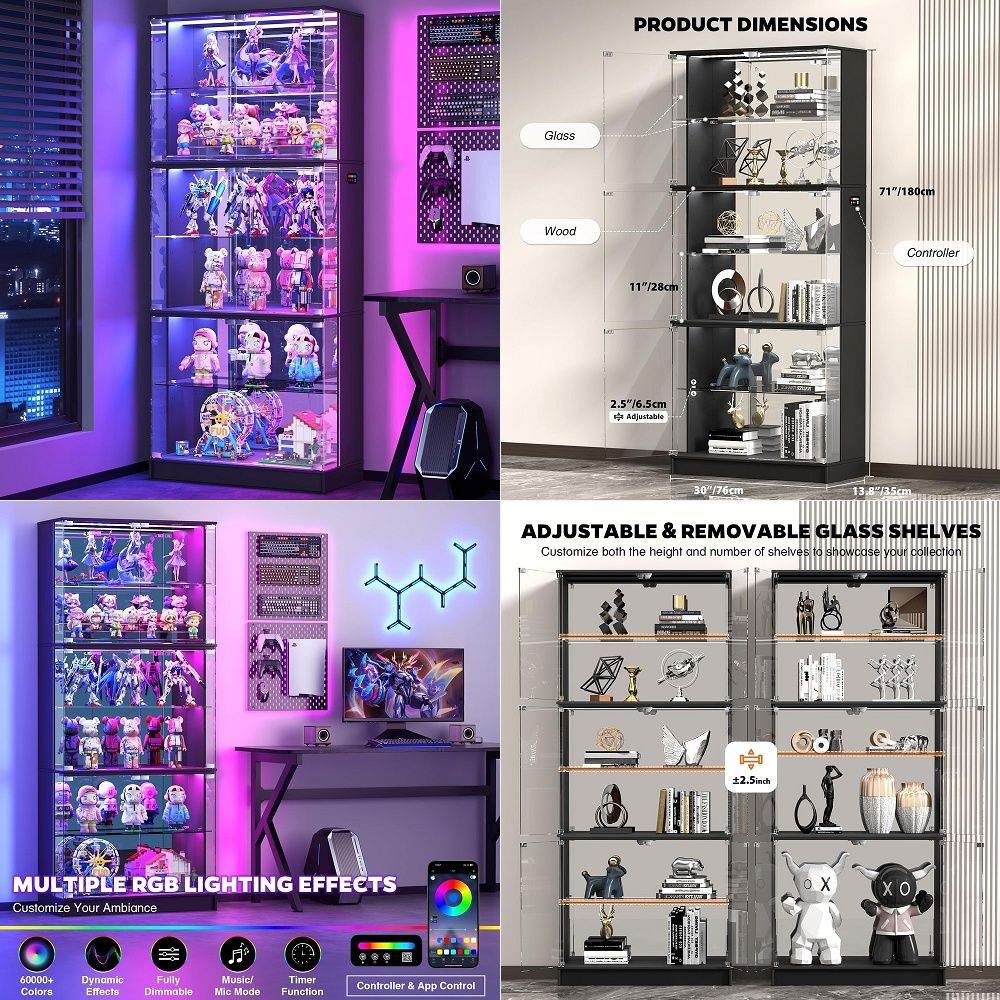 Glass Cabinet Display - Display Cabinet with Glass Doors, 6Tier