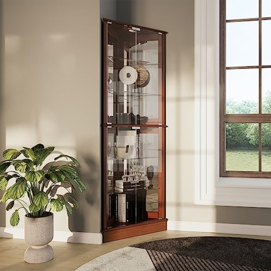Glass Cabinet Display - Lighted Corner Display Curio Cabinet for