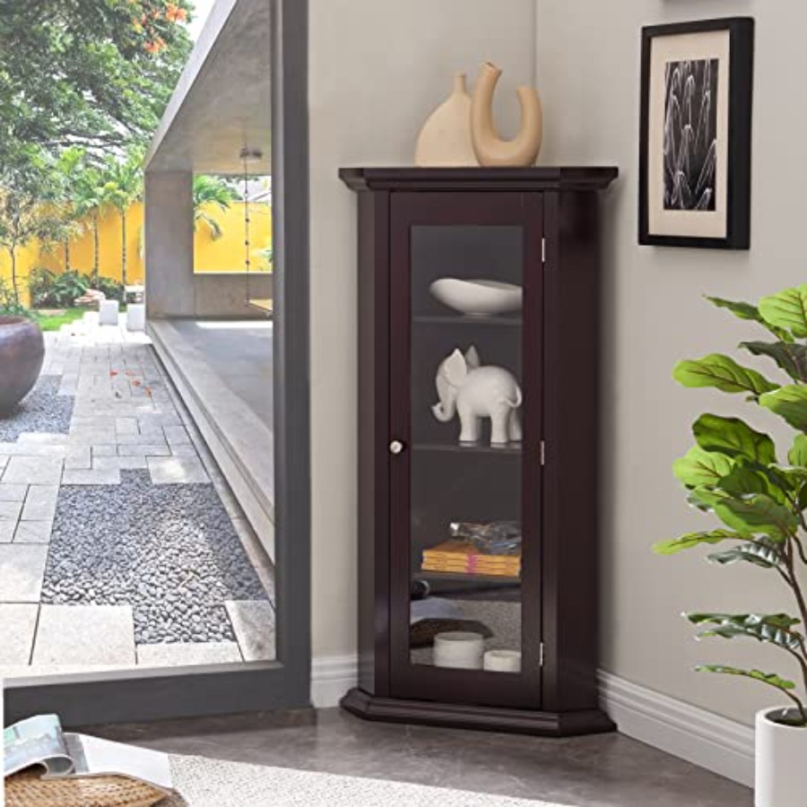 Glass Cabinet Display - Corner curio display cabinet for living