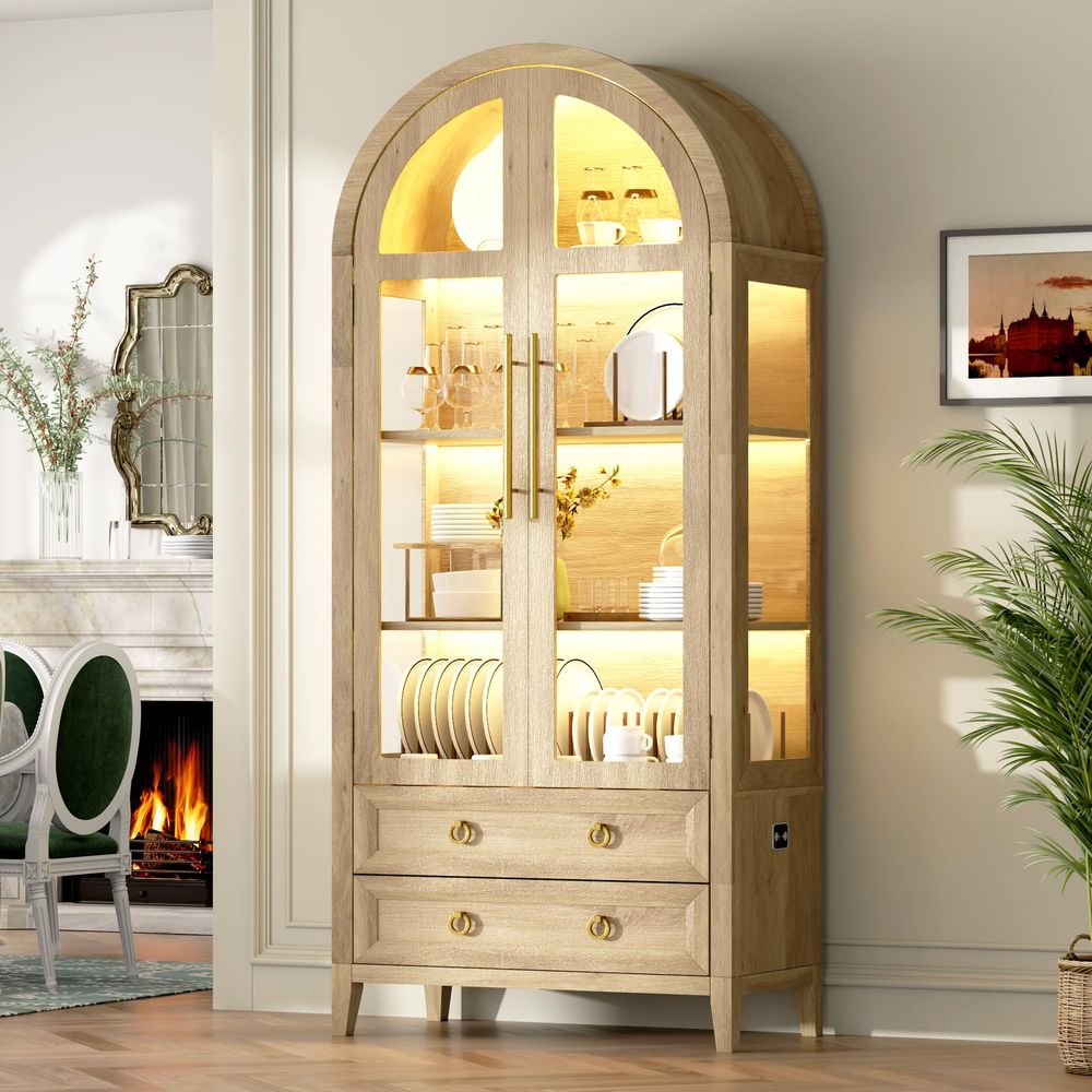 71 Arched Curio Cabinet with G - Glass Cabinet Display recension och pris