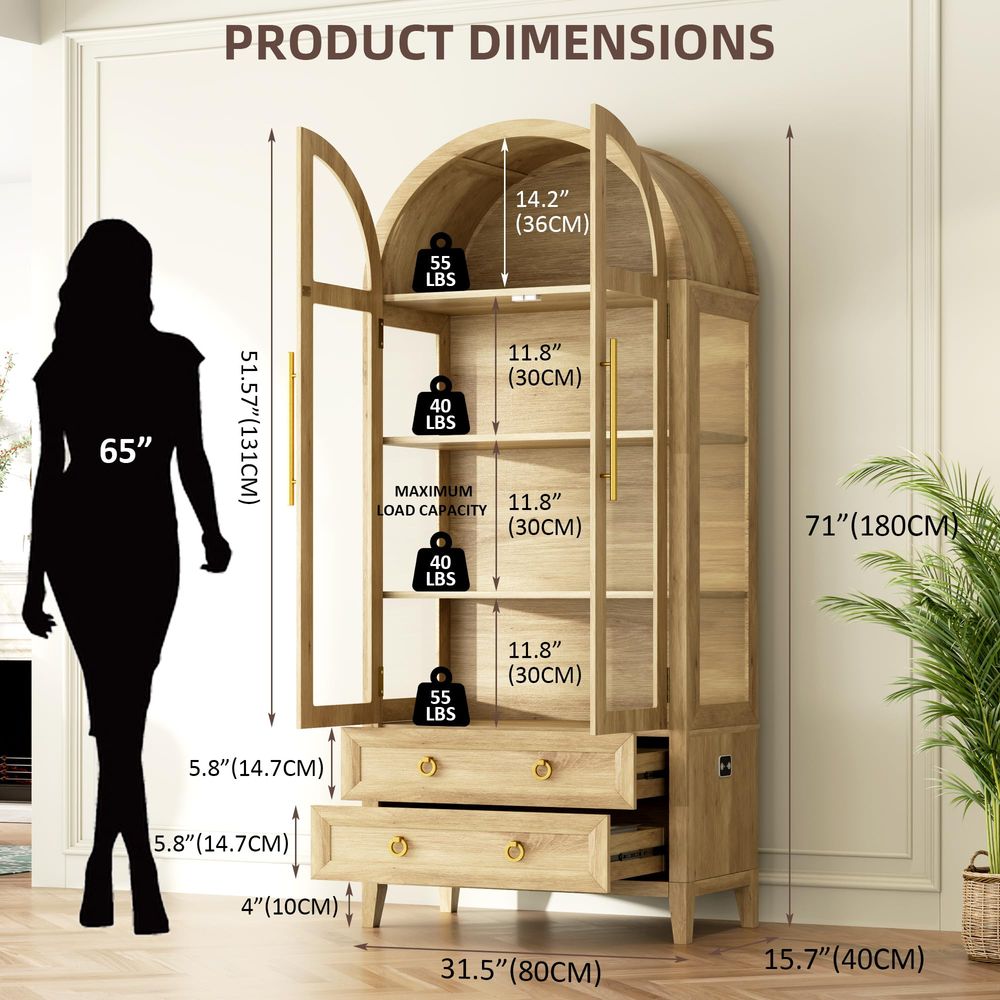 71 Arched Curio Cabinet with G - Glass Cabinet Display recension och pris