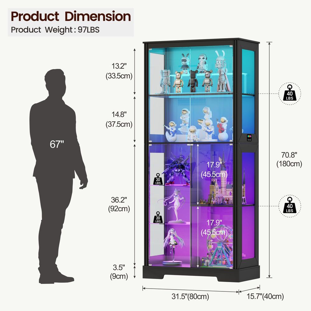 Lighted Corner Display Curio C - Glass Cabinet Display recension och pris