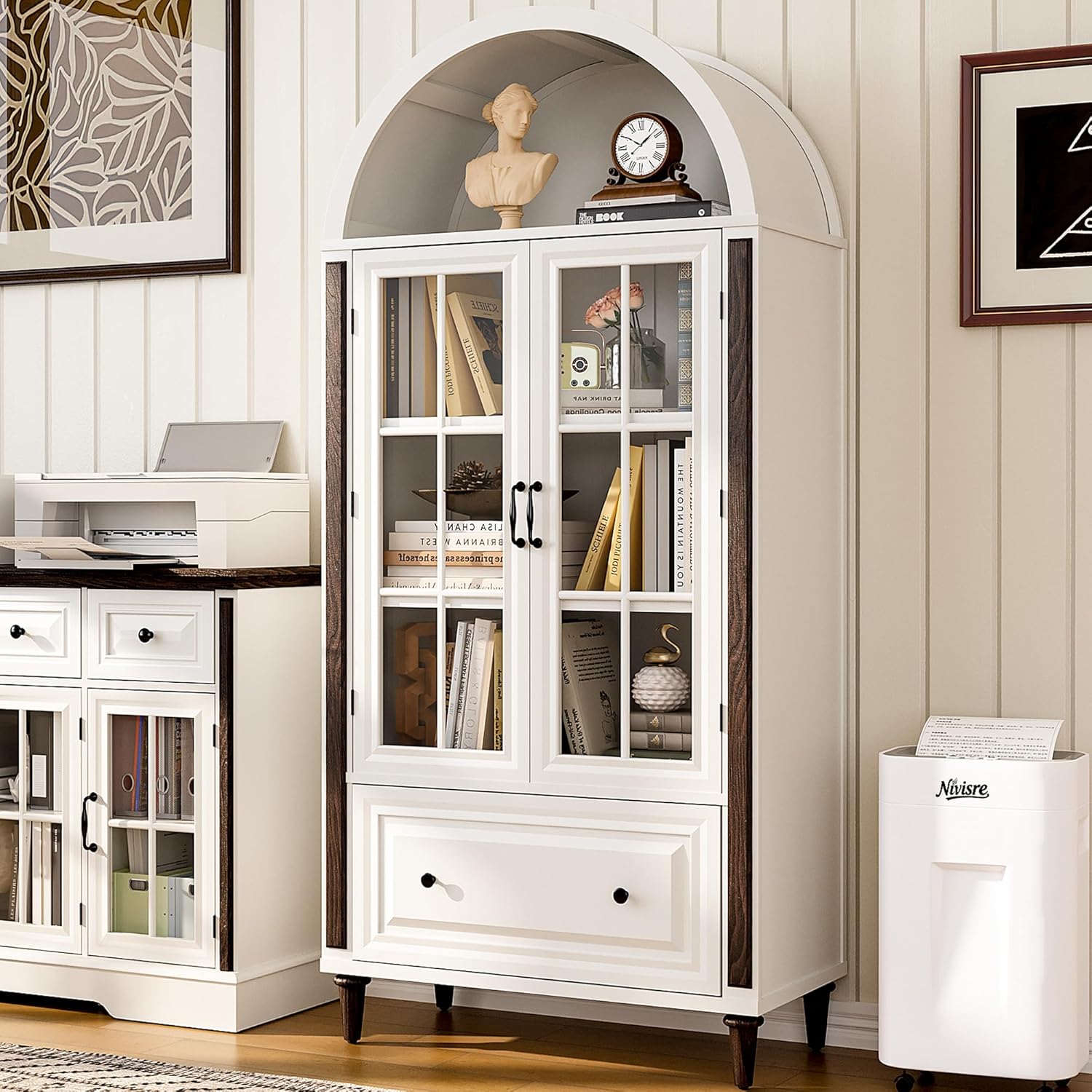 71” Handcrafted Arched Bookcas - Glass Cabinet Display recension och pris