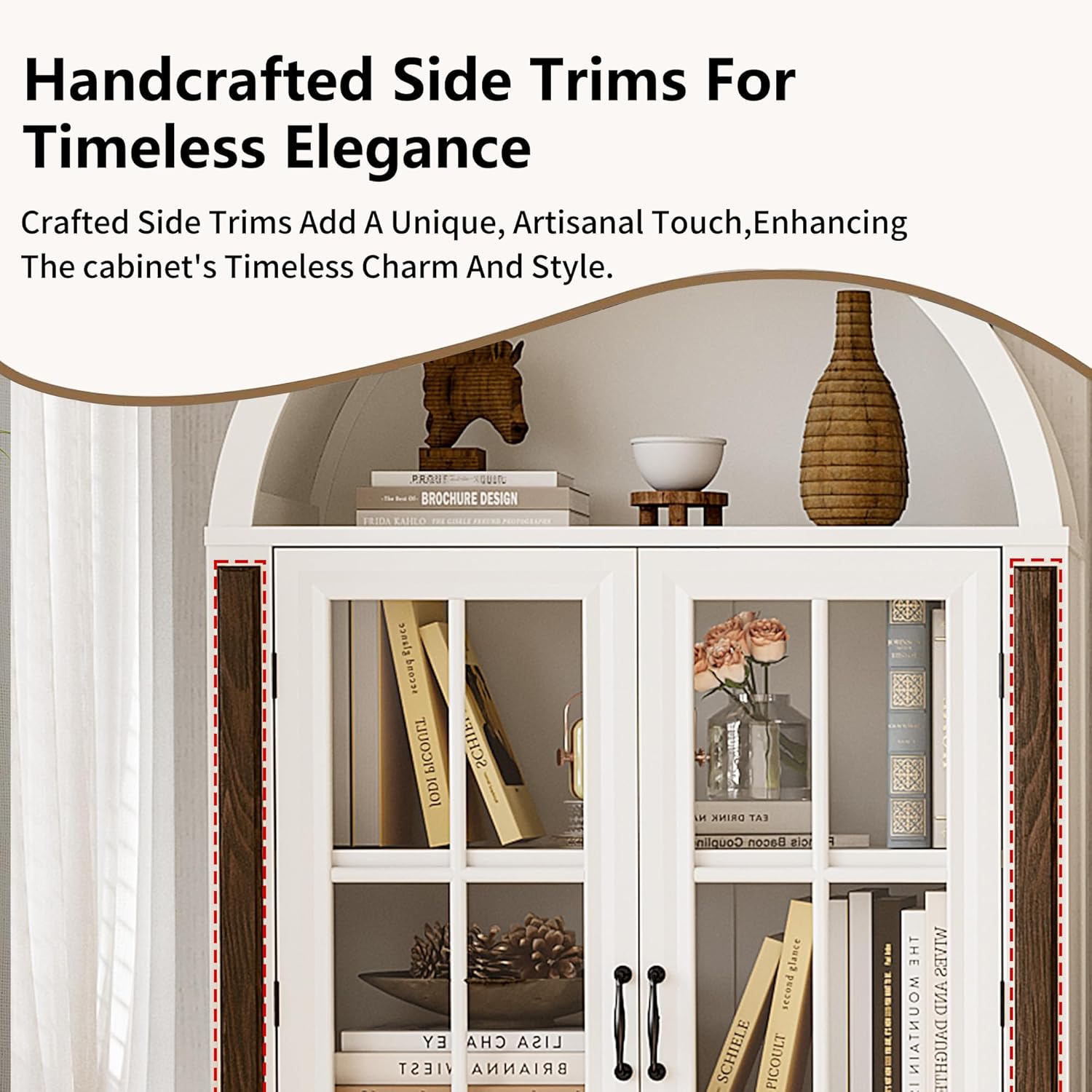 71” Handcrafted Arched Bookcas - Glass Cabinet Display recension och pris