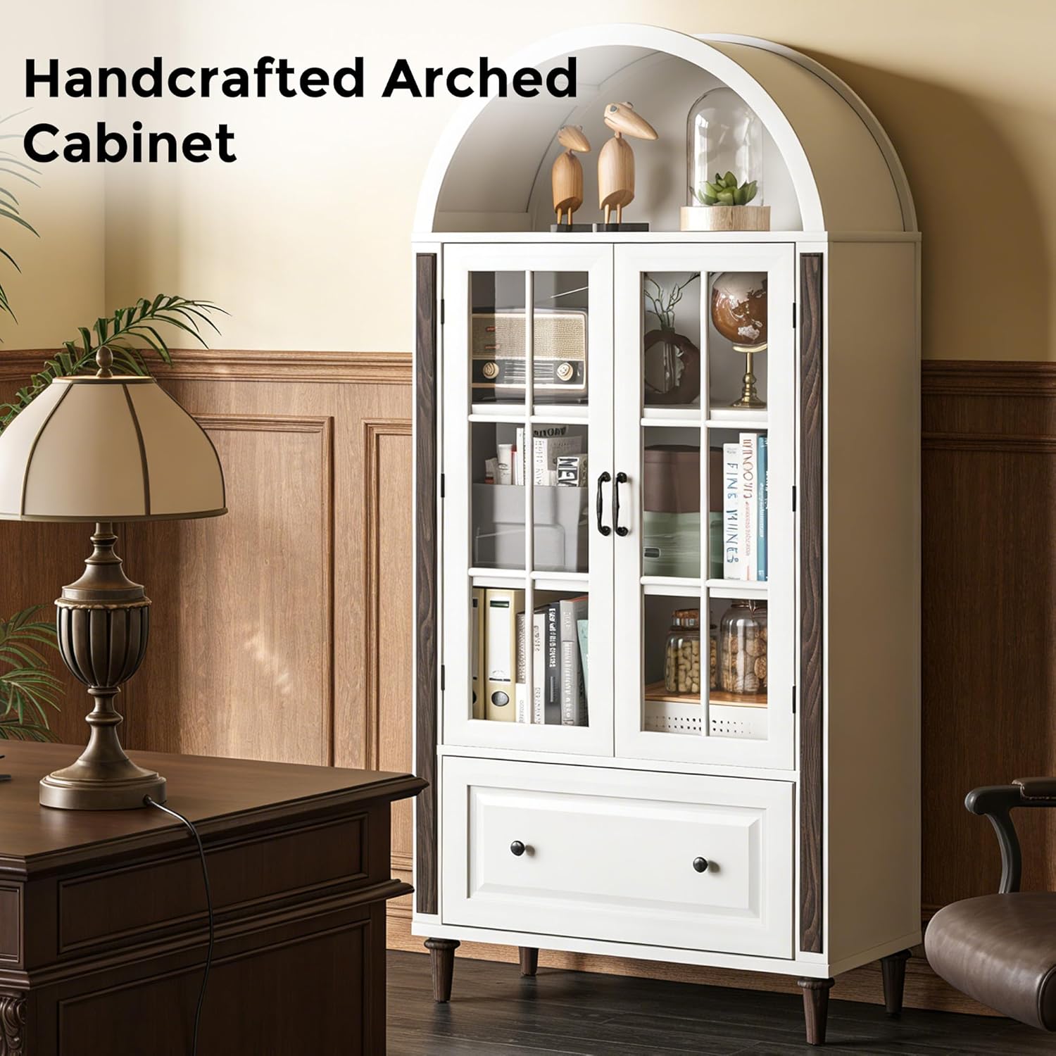 71” Handcrafted Arched Bookcas - Glass Cabinet Display recension och pris